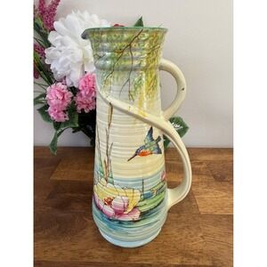 Vintage Falcon Ware England Hand-Painted Jug – Kingfisher and Water Lily Scene‎